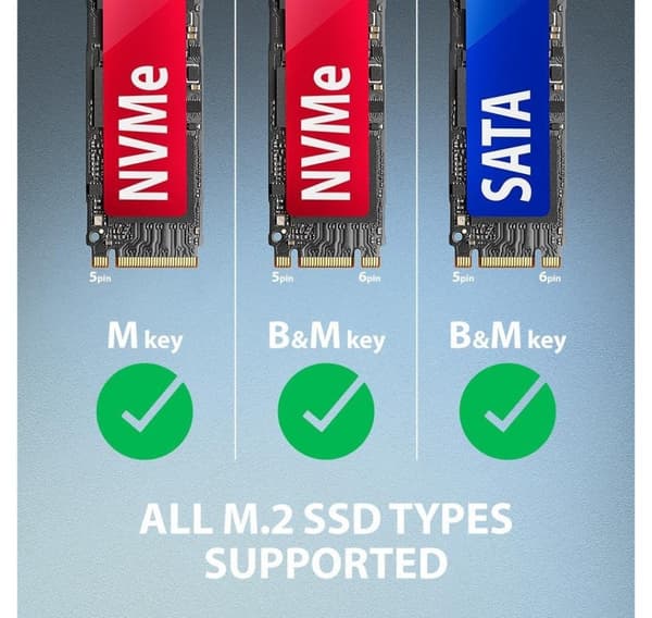 AXAGON, USB-A 10 Gbps - M.2 NVMe og SATA SSD Adapter, ADM2-AM