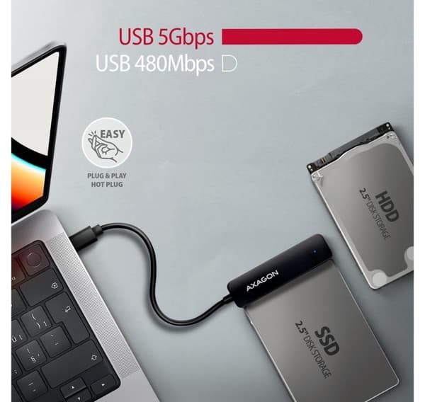AXAGON, USB-C 5 Gbps - SATA 6G, 2,5" SSD/HDD SLIM Adapter, ADSA-FP2C