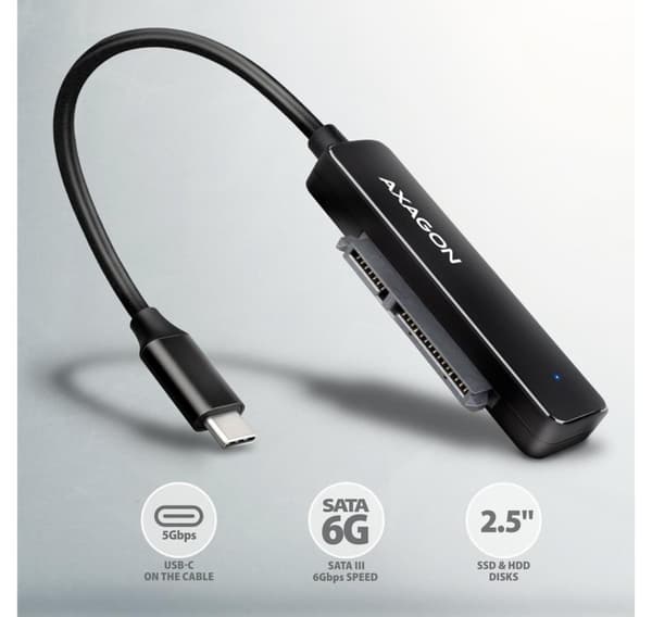 AXAGON, USB-C 5 Gbps - SATA 6G, 2,5" SSD/HDD SLIM Adapter, ADSA-FP2C