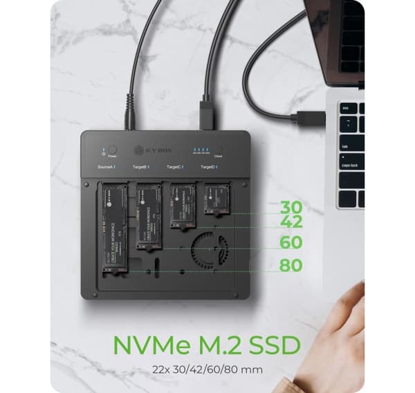 Raidsonic, 4-Bays USB4 Duplikator (1:3 klon) til NVMe M.2 SSD, IB-4013MCL-C4