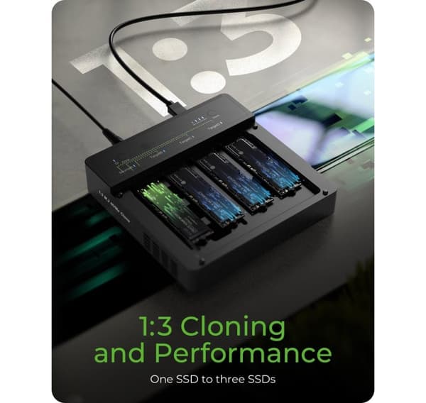 Raidsonic, 4-Bays USB4 Duplikator (1:3 klon) til NVMe M.2 SSD, IB-4013MCL-C4