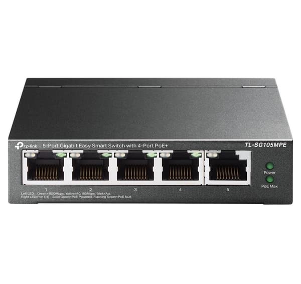 TP-LINK, 5-portars Gigabit Easy Smart Switch med 4-portars PoE+, TL-SG105MPE