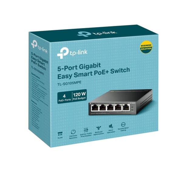 TP-LINK, 5-portars Gigabit Easy Smart Switch med 4-portars PoE+, TL-SG105MPE