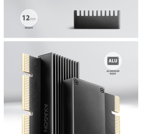 AXAGON, PCI-Express x16-adapter med kjøler for tilkobling av en NVMe M.2 SSD-stasjon til en datamaskin, PCEM2-XS