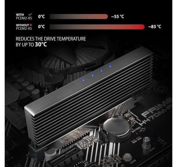 AXAGON, PCI-Express x16-adapter med kjøler for tilkobling av en NVMe M.2 SSD-stasjon til en datamaskin, PCEM2-XS