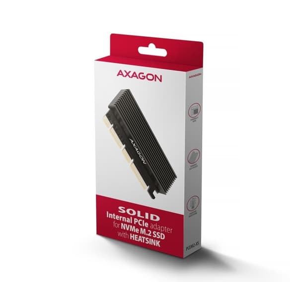 AXAGON, PCI-Express x16-adapter med kjøler for tilkobling av en NVMe M.2 SSD-stasjon til en datamaskin, PCEM2-XS