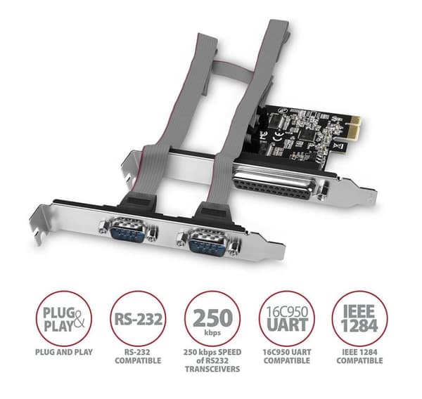 AXAGON, PCI-Express-kort med en parallell och två seriella portar 250 kbps, PCEA-PSN