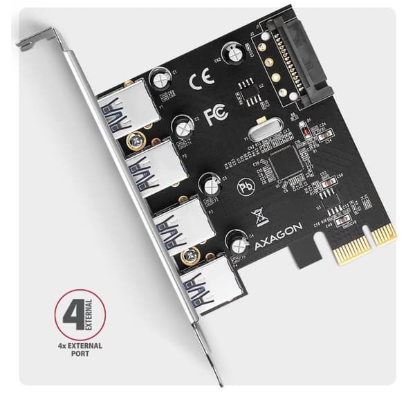 AXAGON, PCI-Express-kort med fire eksterne USB-A 5Gbps-porter, PCEU-430RS