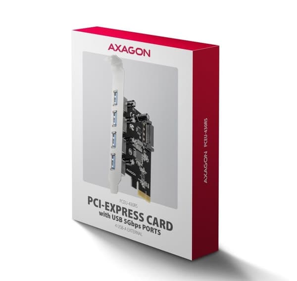 AXAGON, PCI-Express-kort med fire eksterne USB-A 5Gbps-porter, PCEU-430RS