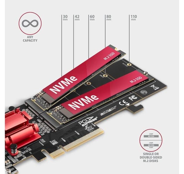 AXAGON, PCIe 2x NVMe M.2 -ohjain, PCEM2-ND