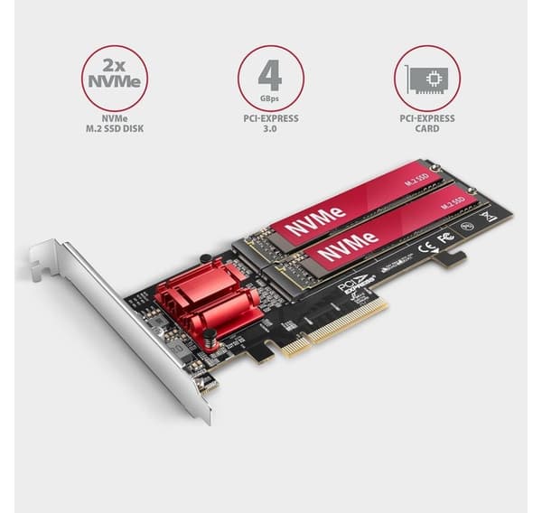 AXAGON, PCIe 2x NVMe M.2 -ohjain, PCEM2-ND