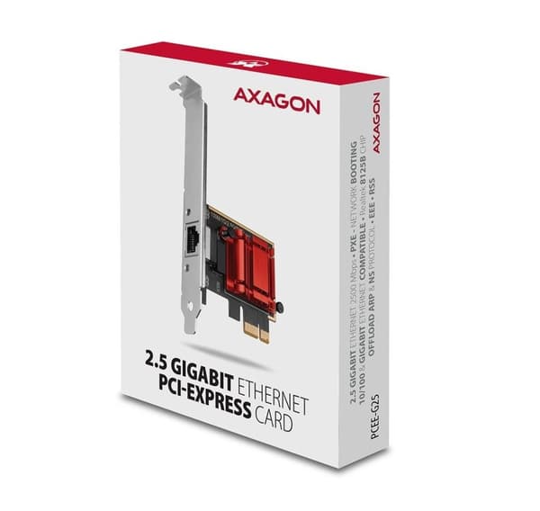 AXAGON, PCI-Express-verkkokortti 2,5 Gbit/s siirtonopeudella ja PXE-tuella, PCEE-G25