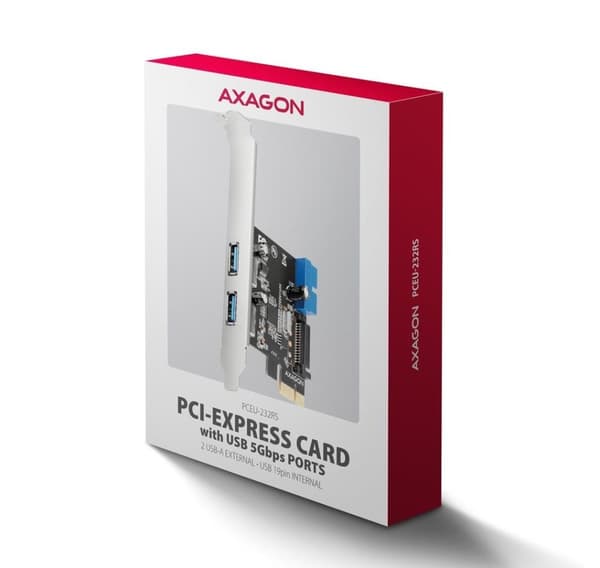 AXAGON, PCI-Express-kort med ett par interna och ett par externa USB 5Gbps-portar, PCEU-232RS