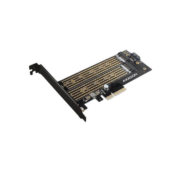AXAGON, PCI-Express x4-adapter för att ansluta upp till två M.2-diskar till en dator, PCEM2-D