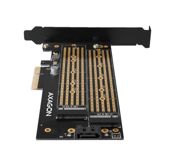 AXAGON, PCI-Express x4-adapter för att ansluta upp till två M.2-diskar till en dator, PCEM2-D