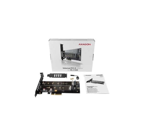 AXAGON, PCI-Express x4-adapter för att ansluta upp till två M.2-diskar till en dator, PCEM2-D