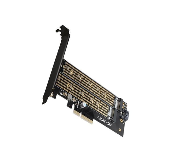 AXAGON, PCI-Express x4-adapter för att ansluta upp till två M.2-diskar till en dator, PCEM2-D Svart, Guld