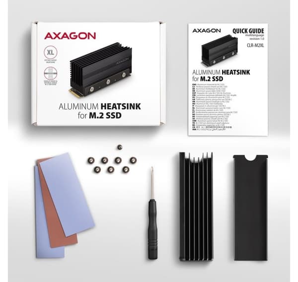 AXAGON, Passiv aluminium kylfläns för enkelsidiga och dubbelsidiga M.2 SSD-skivor, storlek 2280, höjd 36 mm, CLR-M2XL