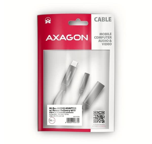 AXAGON, ADA-HCPD USB-C - Hi-Res DAC Audio Adapter PD, 60W