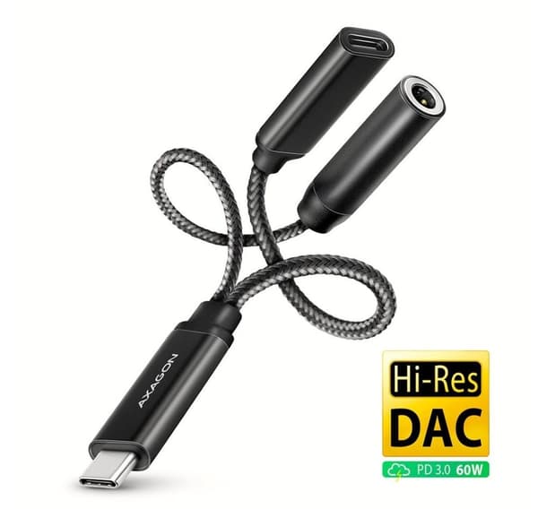 AXAGON, ADA-HCPD USB-C - Hi-Res DAC Audio Adapter PD, 60W