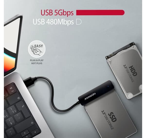 AXAGON, USB-A 5 Gbps SLIM-adapter til 2,5" SSD/HDD, ADSA-FP2A