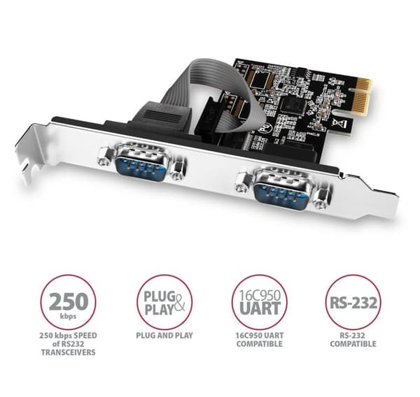 AXAGON, PCI-Express-kort med to 250 kbps serielle porter, PCEA-S2N