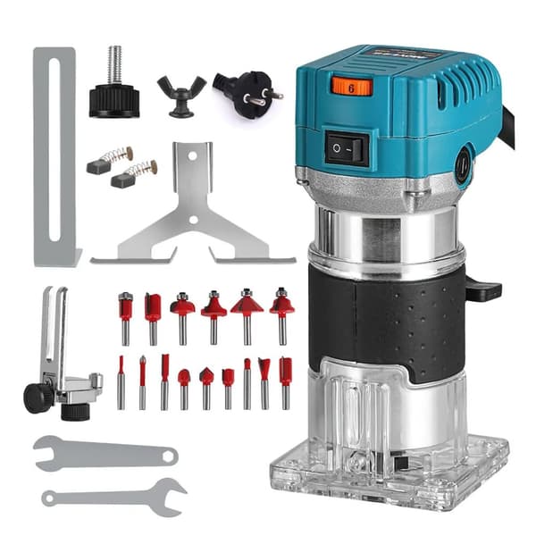Elektrisk Trimmer, 2000W Effekt, 30.000 RPM Hastighed, 6,35MM Kollett Diameter,Standard + 15 fræsninger skåret