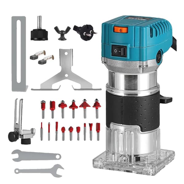 Elektrisk Trimmer, 2000W Effekt, 30.000 RPM Hastighed, 6,35MM Kollett Diameter,Standard + 15 fræsninger skåret