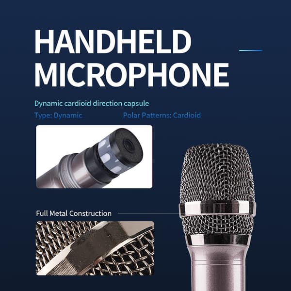 Trådløs mikrofon, Treble Bass Echo Effect, Metal Karaoke Dual Handheld