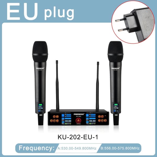 Trådlös karaoke-mikrofon, dubbel UHF-frekvensområde, TFT-färgscreen,EU-PLUG