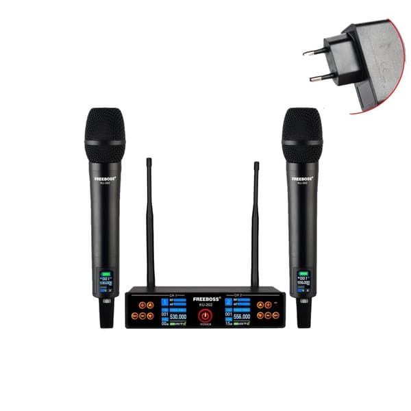 Trådlös karaoke-mikrofon, dubbel UHF-frekvensområde, TFT-färgscreen,EU-PLUG