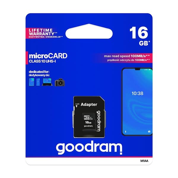 GoodRam 16GB microSDHC minneskort Klass 10 UHS-I med adapter