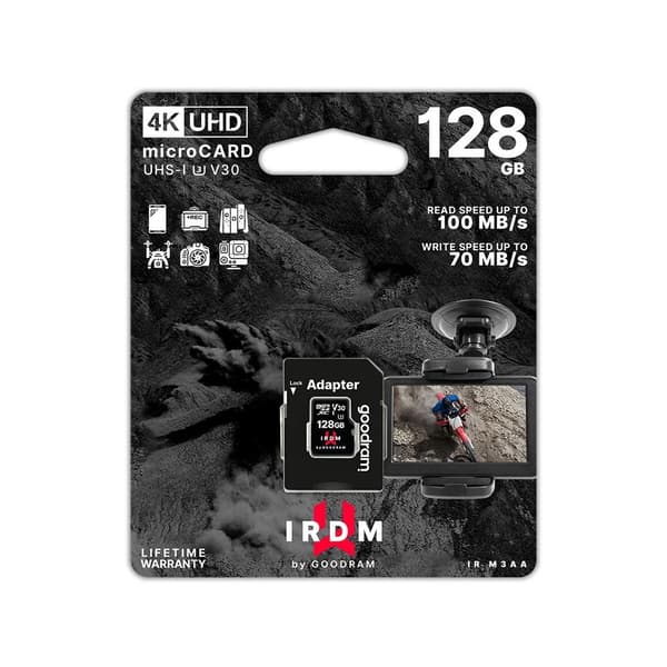 GoodRam 128GB microSD UHS-I U3 V30 minneskort med adapter