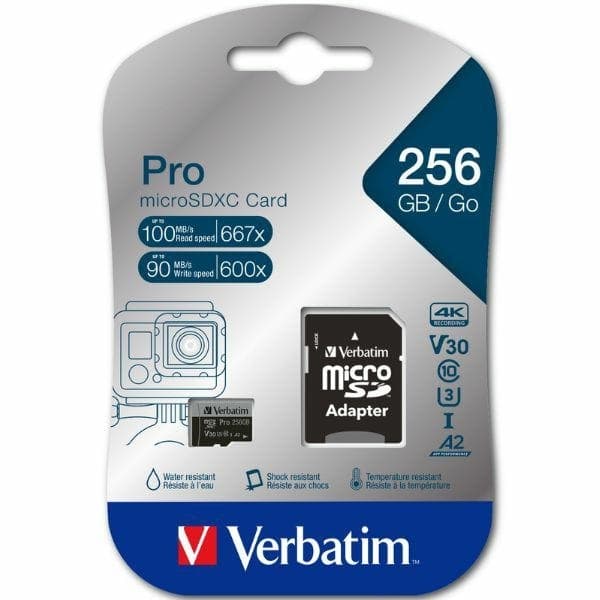 Verbatim Minneskort microSD 256GB Med Adapter Pro U3 - Svart
