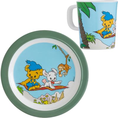Flat tallrik och Stor Mugg Bamse "Djungel"