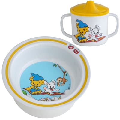 Pipmugg och Sugkoppstallrik Bamse Gul