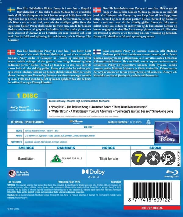 Pelastuspartio Bernard ja Bianca (Blu-ray)