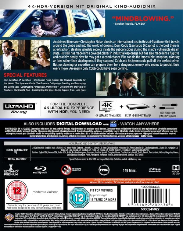 Inception (4K Ultra HD + Blu-ray) (3 disc) (Import)