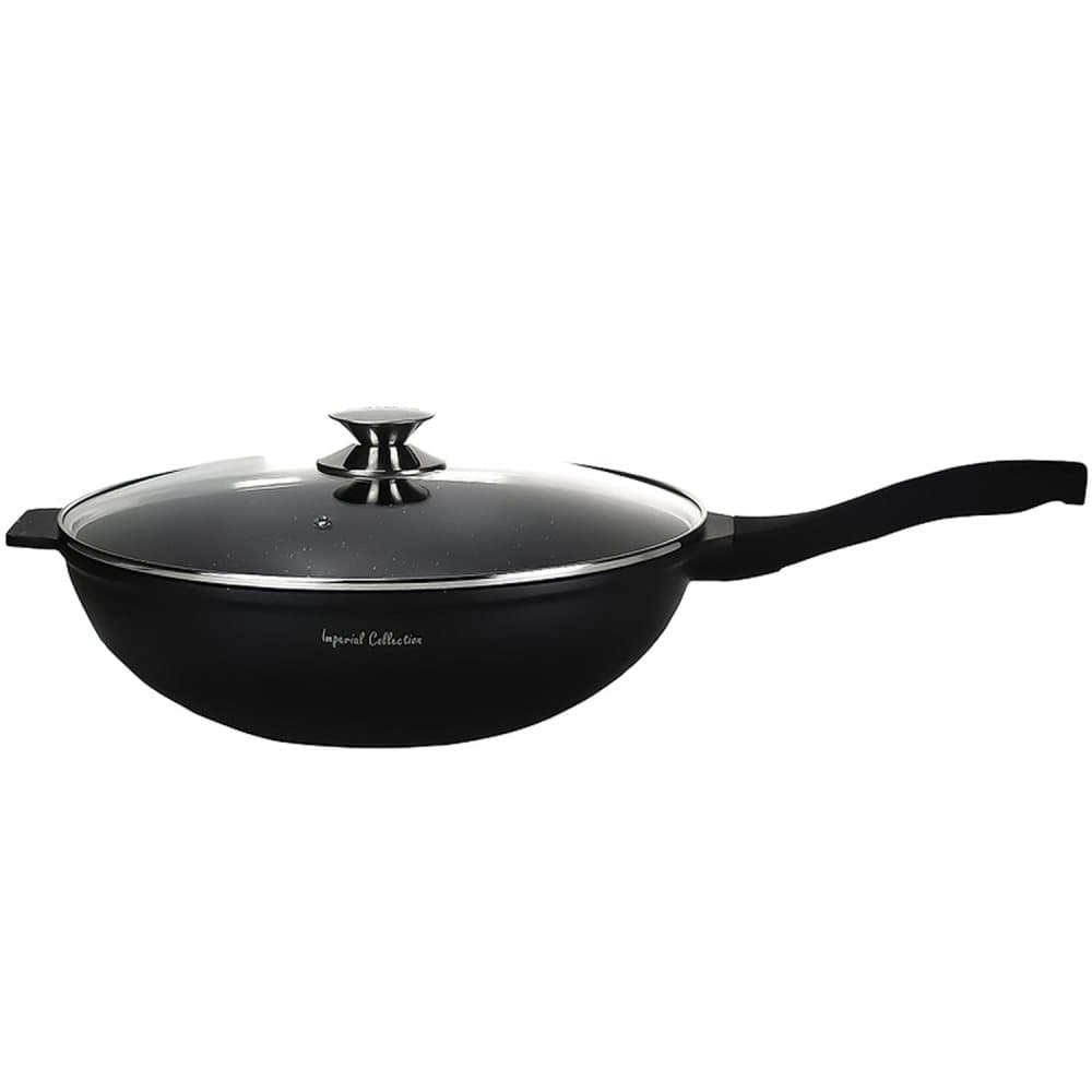Marmorbelagt wok med låg og aftageligt håndtag, 34 cm