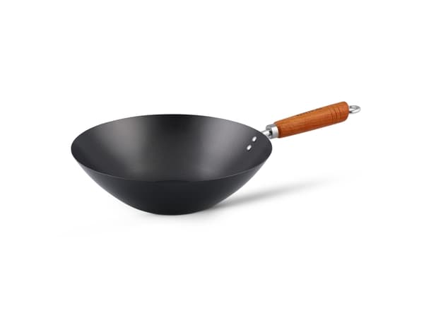 Ken Hom KH331001, Rund, Wokpanna, Svart, Kolstål, Keramiska, gas, halogen, Trä
