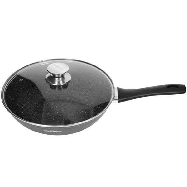 Wok 28 cm - Cheffinger - Marmorbeläggning - Glaslock - Ergonomiskt handtag - För alla värmekällor