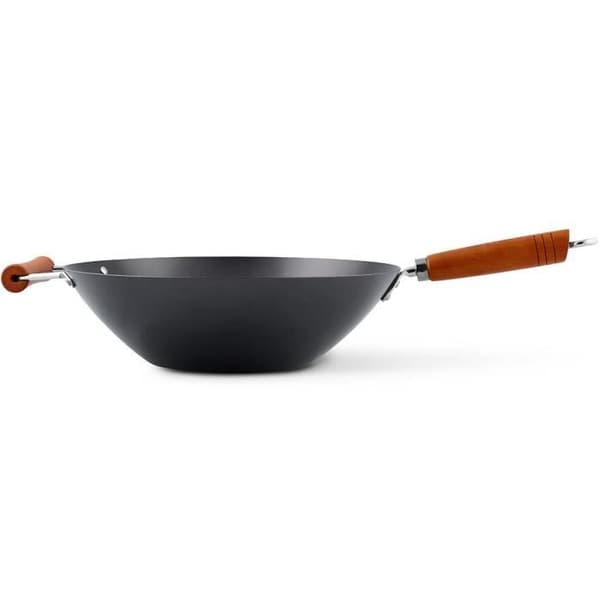 TOM wokpanna med trähandtag 35 cm stål/trä svart/brun