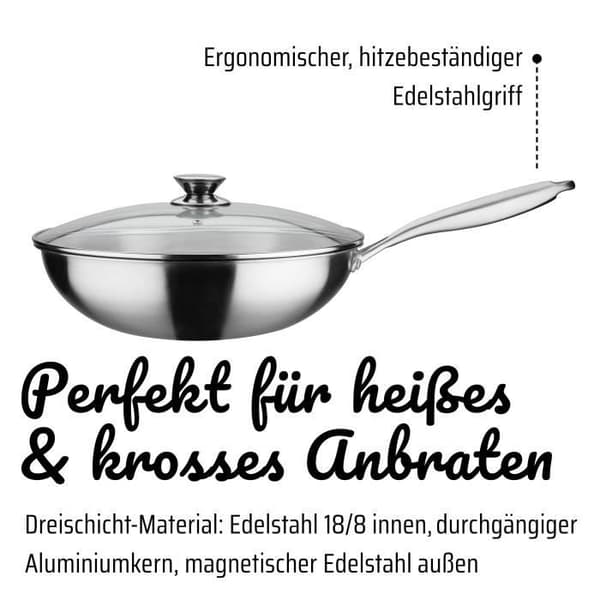 Professionell wok - GSW - 32 cm - Induktion - Massivt rostfritt stål