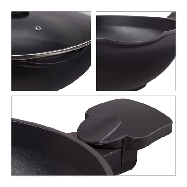Relaxdays wokpanna 30 cm med gaslock Non-stick elektrisk grill 4 liters handtag, svart