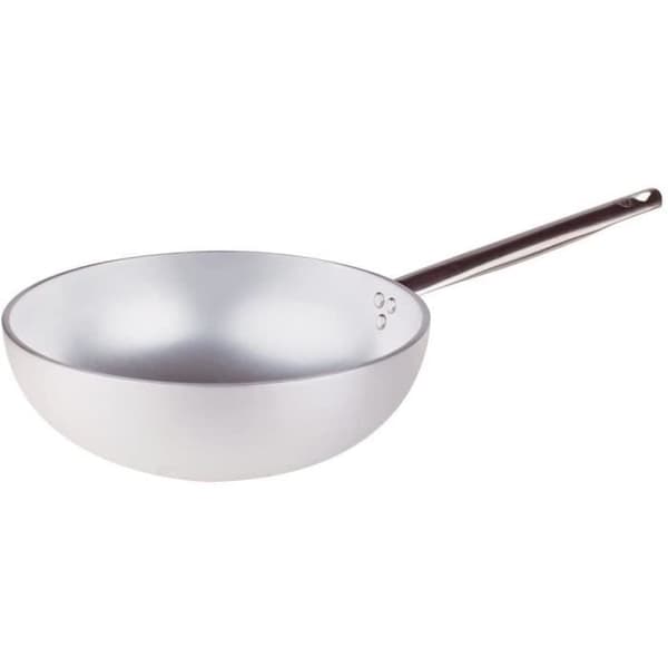 Pentole Agnelli Wok Radiant med Platt Aluminiumbotten och Handtag i Rostfritt Stål - Silver 28 cm Silver