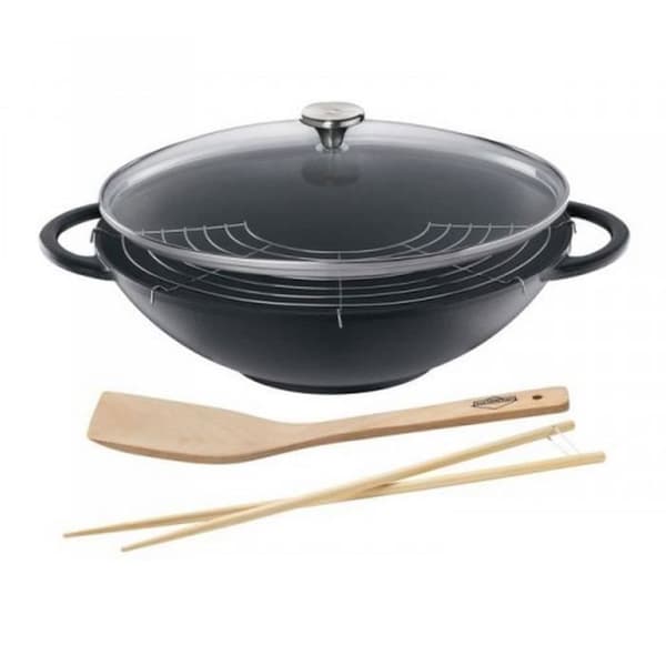 Kuchenprofi - emaljerad gjutjärnswok + glaslock 36cm svart - 0415001037