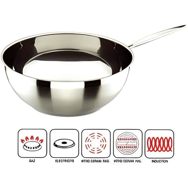 Wok Belly i rostfritt stål - platt botten - D: 30 cm