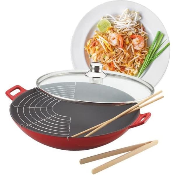 BAUMALU Wok gjutjärn - 36 cm - Röd