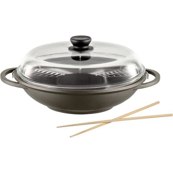 Berndes 074982 Bonanza Wok med Glaslock och Tillbehör 32 cm, Aluminiumgjutning, Grå, 38 x 36 x 15 CM