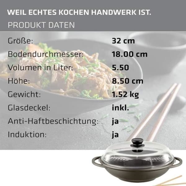Berndes Bonanza Wok med glaslock och aluminiumtillbehör, svart, 32 cm, induktion